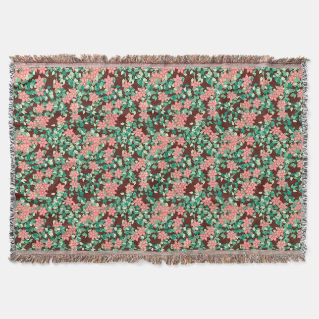 Pink flowers on a chocolate background throw blanket (Front)