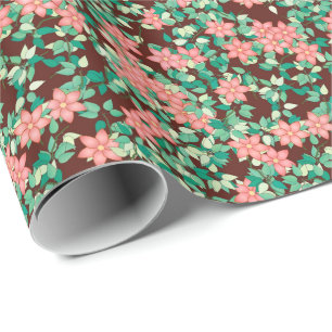 Pink flowers on a chocolate background wrapping paper