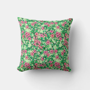 Pink flowers on a pale green background cushion