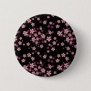 Pink Flowers on Black 6 Cm Round Badge