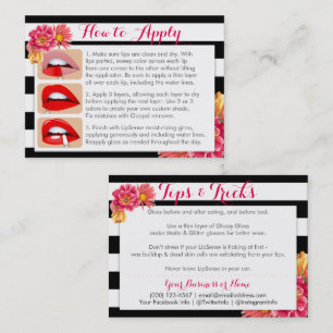 Pink Flowers on Black and White Apply & Tips Card