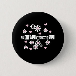 Pink Flowers on Black Bridesmaid 6 Cm Round Badge