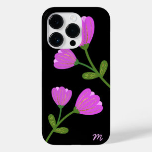 Pink Flowers on Black Phone Case