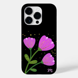 Pink Flowers on Black Phone Case