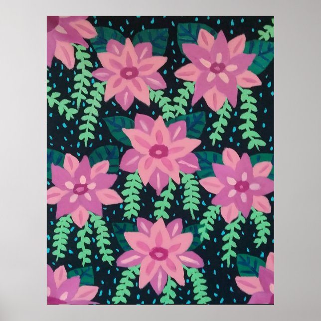 Pink Flowers on Black  Poster (Front)
