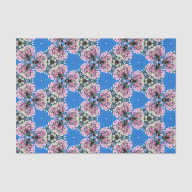 Pink flowers on blue background tissue paper (Front)