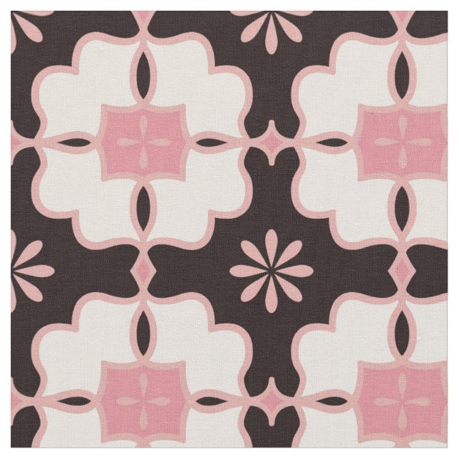 Pink Flowers on Brown | Block Floral Pattern Fabric (Close Up)