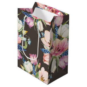 Pink Flowers on Brown Medium Gift Bag