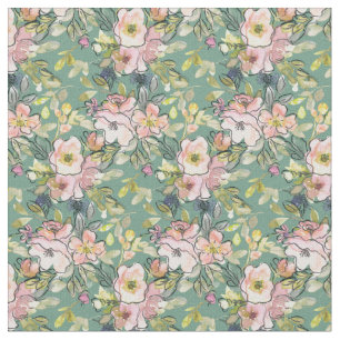 Pink Flowers on Green Fabric