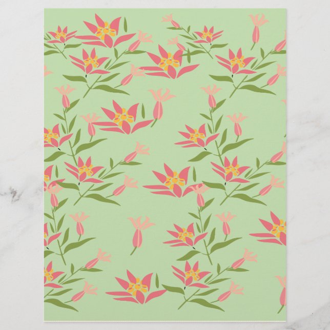 Pink Flowers on Green Scrapbook paper: (Front)