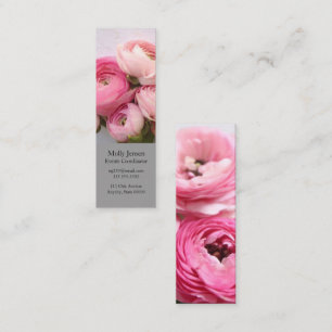 Pink flowers on handmade paper bookmark mini business card