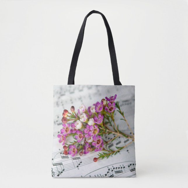 pink flowers on music tote bag (Front)