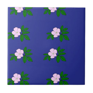Pink flowers on navy blue tile