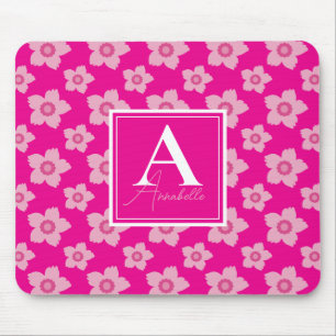 Pink Flowers On Pink Background Monogram Mouse Mat