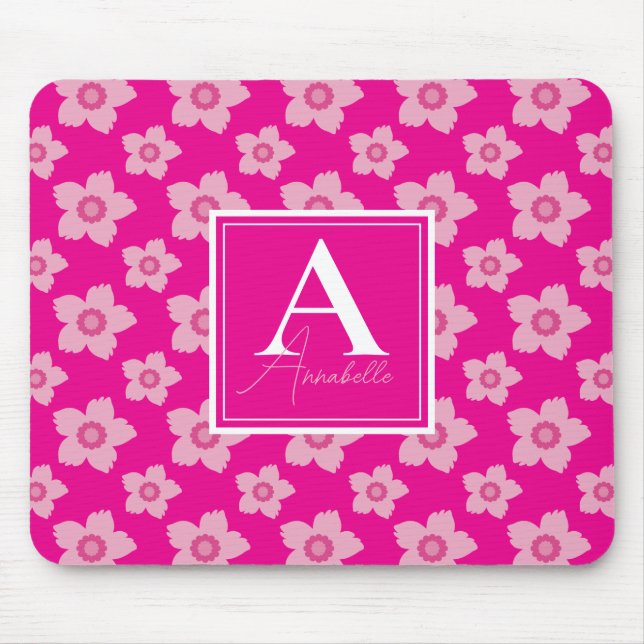 Pink Flowers On Pink Background Monogram  Mouse Mat (Front)