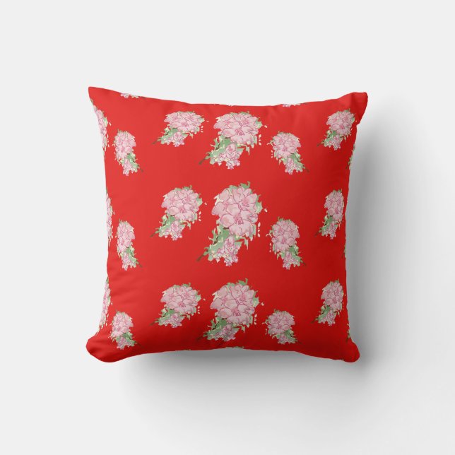 Pink flowers on red cushion (Front)