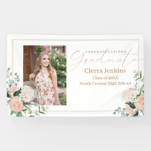 Pink Flowers One Photo Calligraphy Graduation Banner