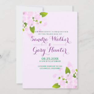 Pink Flowers Over Light Pink Background Wedding Invitation