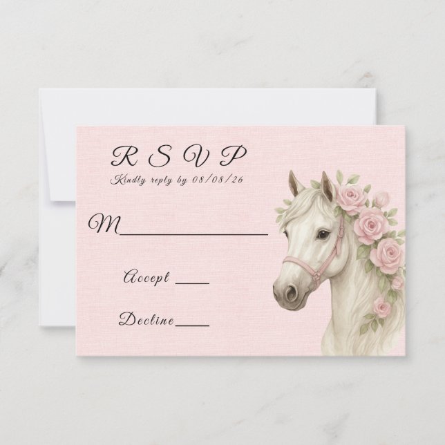 Pink Flowers Painted Horse Wedding RSVP Card (Front)