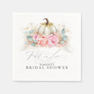 Pink Flowers Pampas Grass and White Pumpkin Napkin