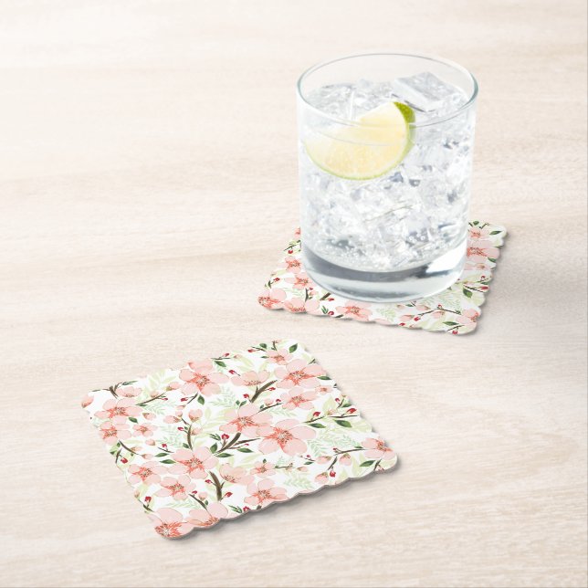 Pink flowers paper coaster (Insitu)