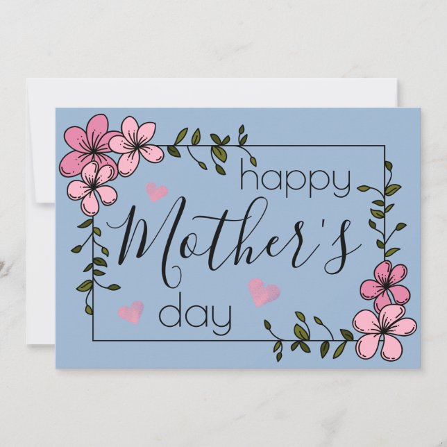 pink flowers Pastel blue Cerulean mother's day  Card (Front)