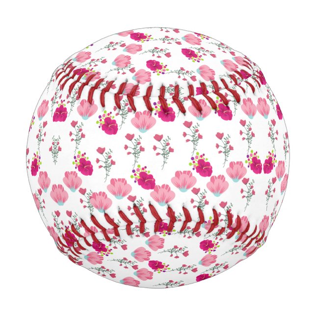 Pink Flowers Pattern Baseball (Front)