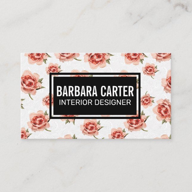 Pink Flowers Pattern Business Card (Front)