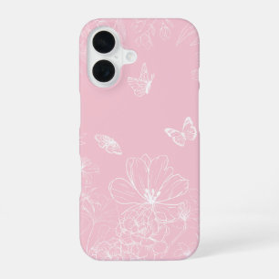 Pink Flowers Pattern, Floral, Pattern, Minimalist iPhone 16 Case