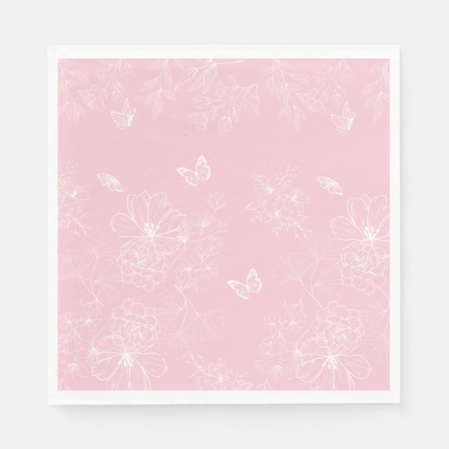 Pink Flowers Pattern, Floral, Pattern, Minimalist Napkin (Front)