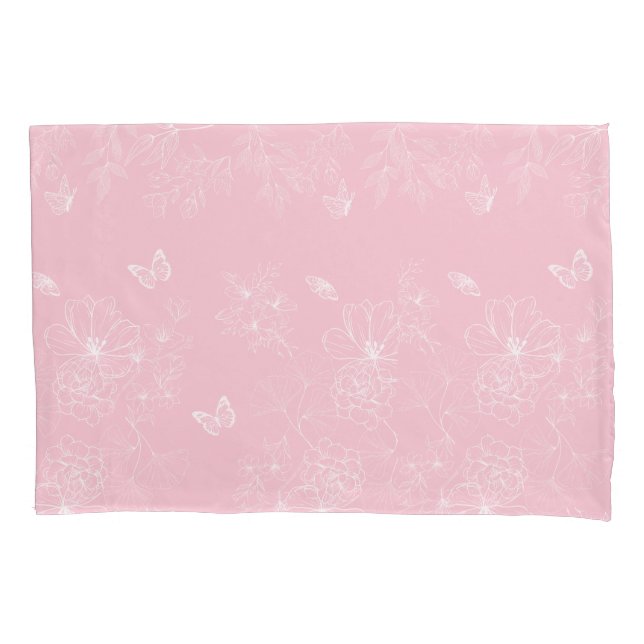 Pink Flowers Pattern, Floral, Pattern, Minimalist Pillowcase (Front)