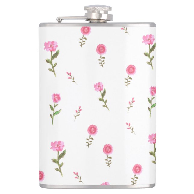pink flowers pattern hip flask (Front)