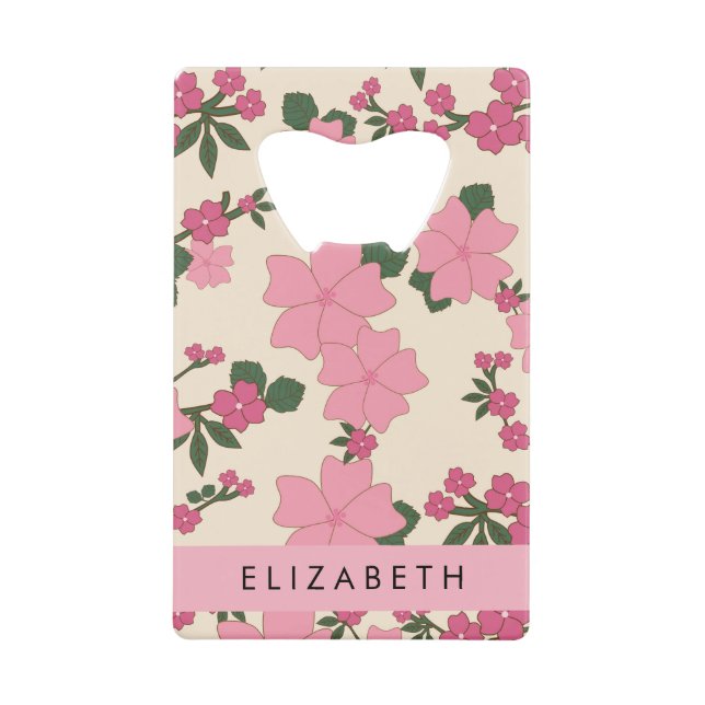 Pink Flowers, Pattern Of Flowers, Your Name (Front)