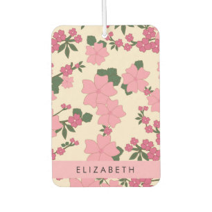Pink Flowers, Pattern Of Flowers, Your Name Car Air Freshener