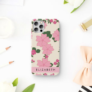 Pink Flowers, Pattern Of Flowers, Your Name iPhone 12 Pro Case