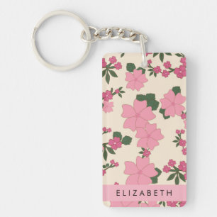 Pink Flowers, Pattern Of Flowers, Your Name Key Ring