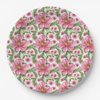 Pink Flowers Pattern Paper Plate