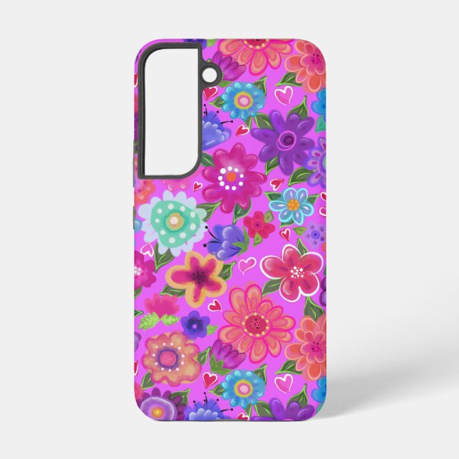 Pink Flowers Pattern Samsung Galaxy S22 Case (Back)