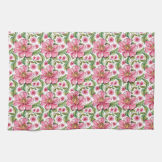 Pink Flowers Pattern Tea Towel