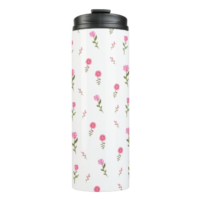 pink flowers pattern thermal tumbler (Front)