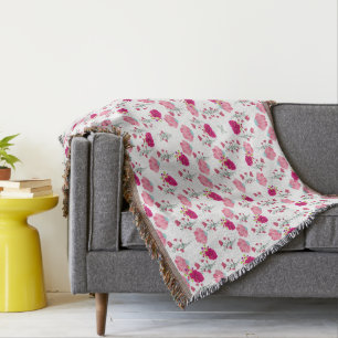 Pink Flowers Pattern Throw Blanket