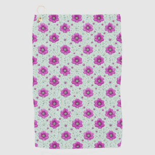 Pink Flowers Pattern With Droplets Golf Towel