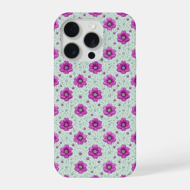 Pink Flowers Pattern With Droplets iPhone Case (Back)