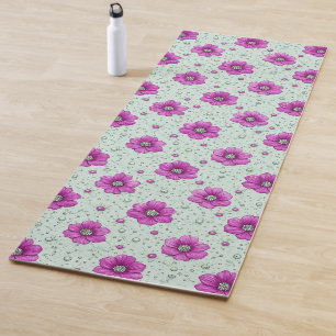 Pink Flowers Pattern With Droplets Yoga Mat