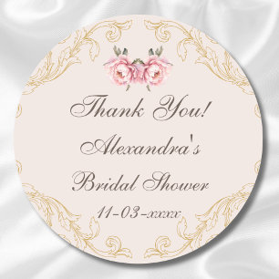 Pink Flowers Peony Vintage Bridal Shower Thank You Classic Round Sticker