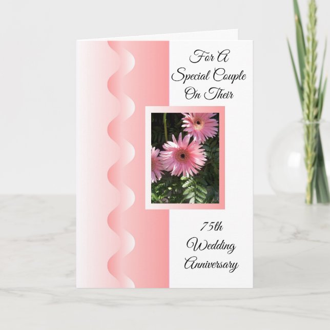 Pink Flowers Personalised 75th Wedding Anniversary Card (Front)