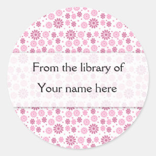 Pink Flowers Personalised Bookplates Classic Round Sticker