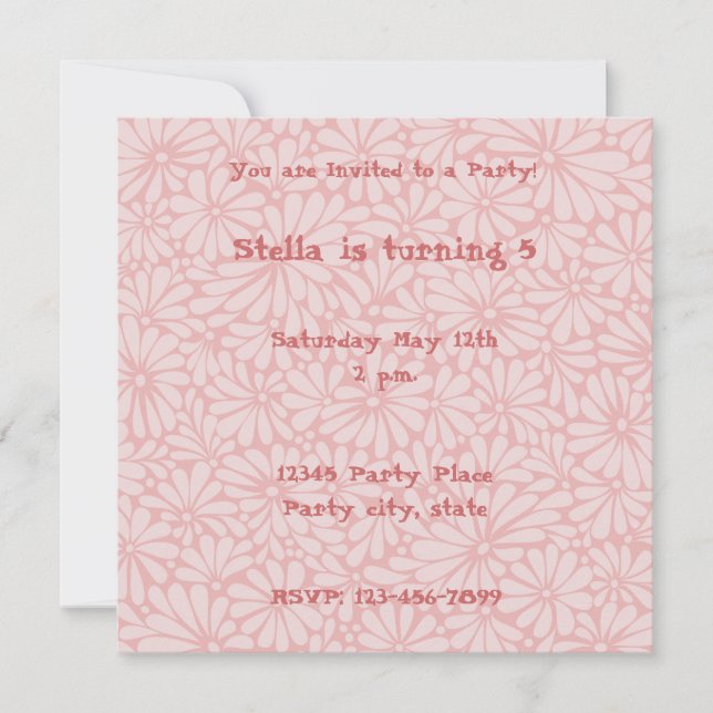 Pink Flowers Personalised Invitation (Front)