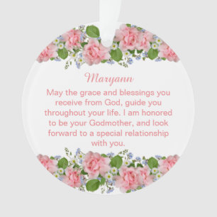 Pink Flowers Personalized Goddaughter Baptism Ornament