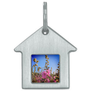 Pink flowers pet ID tag